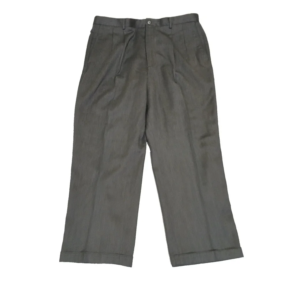 Claiborne Mens Trouser Pleated Dress Pants Cuffed Hem Gray Size 40x30